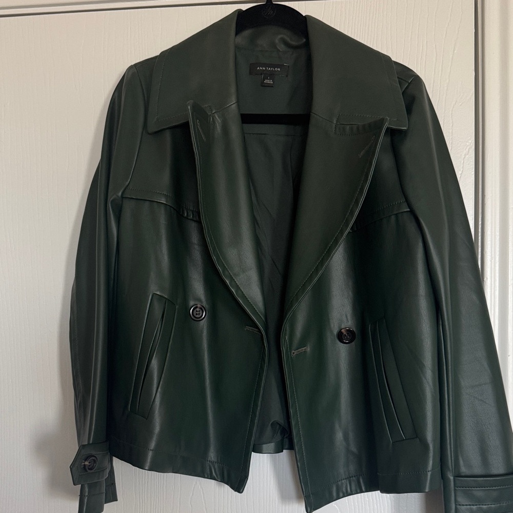 Ann Taylor Faux Forest Green Leather Jacket
